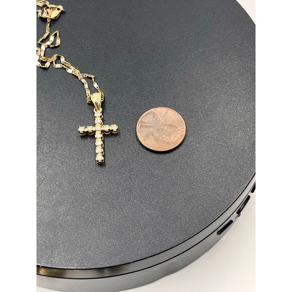 BA Yellow Gold 14K Diamond Cross Religious Flat Link Necklace 4.6 gr .75cctw - Picture 12 of 12